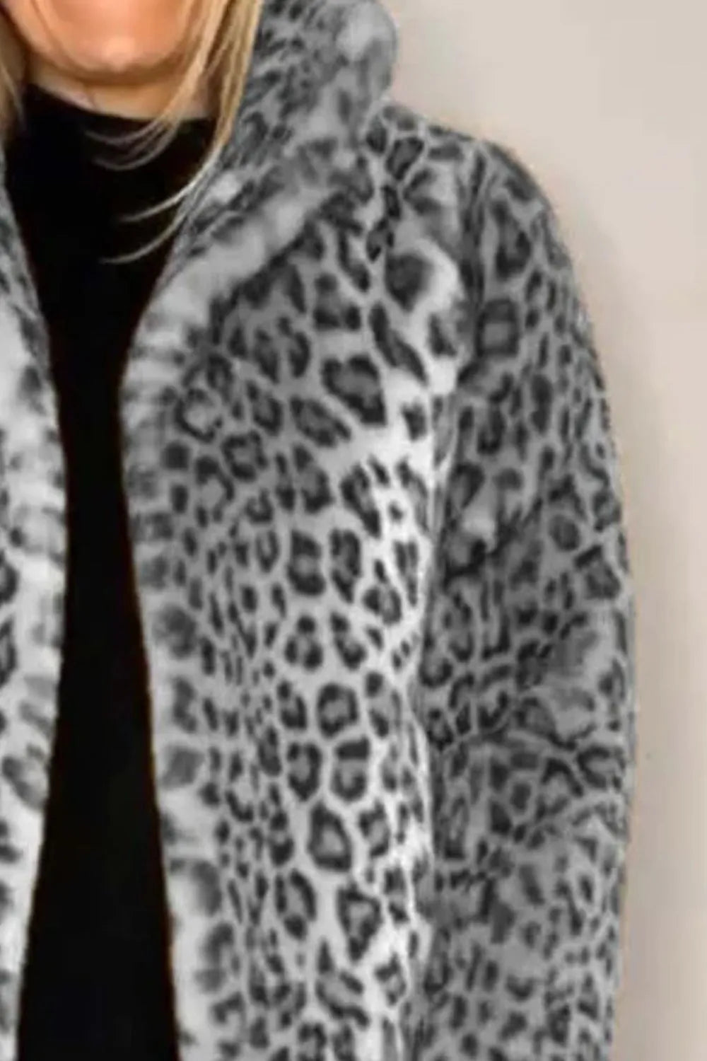 Full Size Leopard Furry Collared Neck Long Sleeve Coat (6)