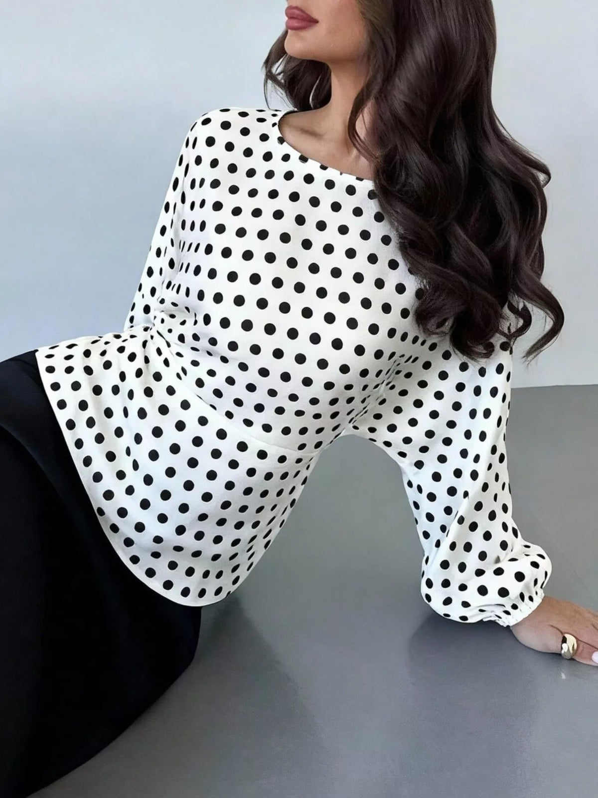 Polka Dot Round Neck Blouse (5)