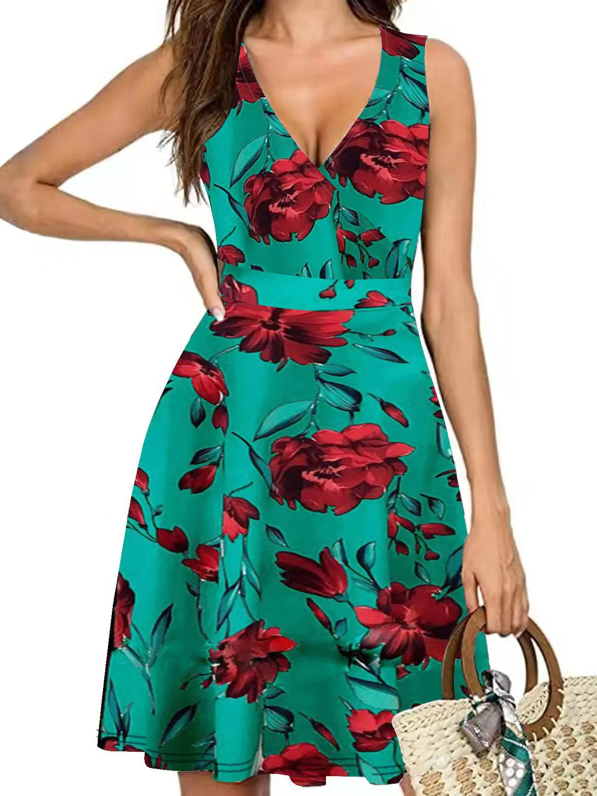 Printed Surplice Sleeveless Dress (5)