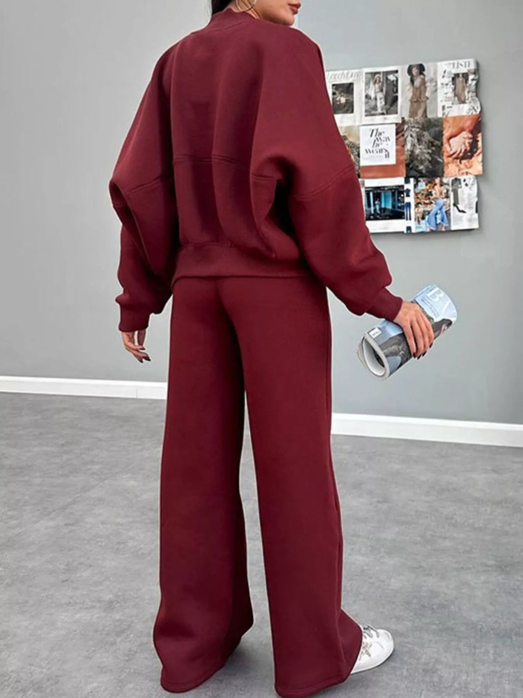 Zip Up Dropped Shoulder Outerwear Pants Set (11)