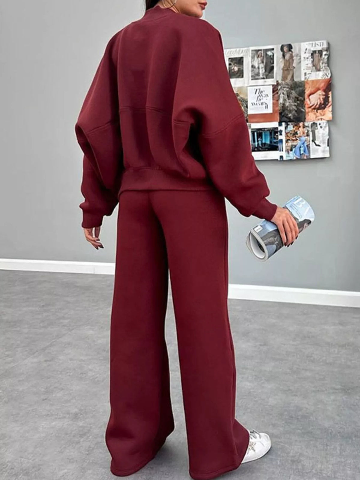 Zip Up Dropped Shoulder Outerwear Pants Set (11)