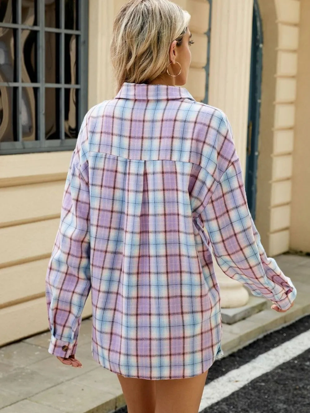 Plaid Collared Neck Long Sleeve Shirt (21)