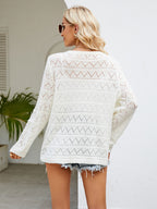 Round Neck Openwork Long Sleeve Knit Top (2)