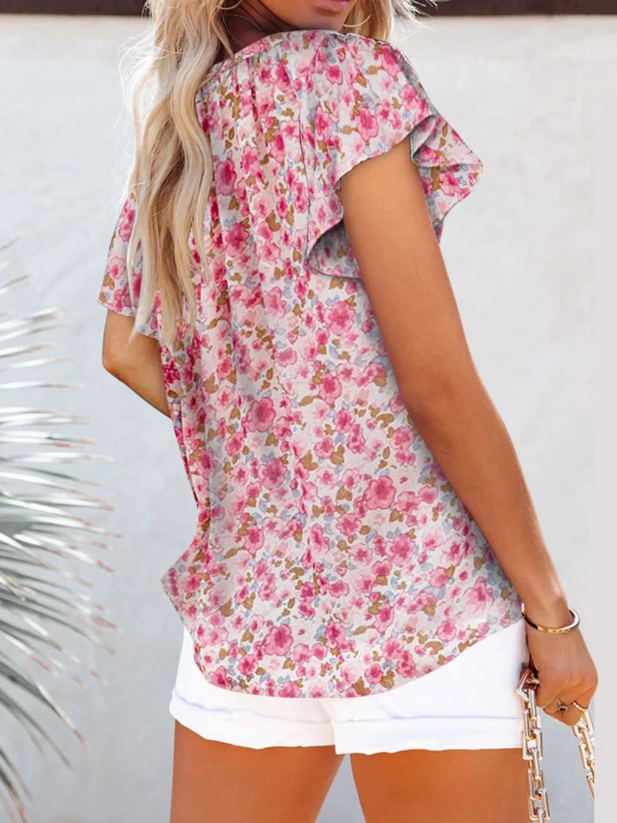 Full Size Floral Print Flutter Sleeve V-neck Blouse Plus (10)