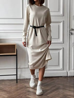 Round Neck Long-sleeve Midi Dress (3)