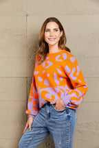Woven Right Leopard Round Neck Dropped Shoulder Sweater (3)