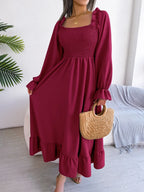 Smocked Square Neck Flounce Sleeve Dress (9)