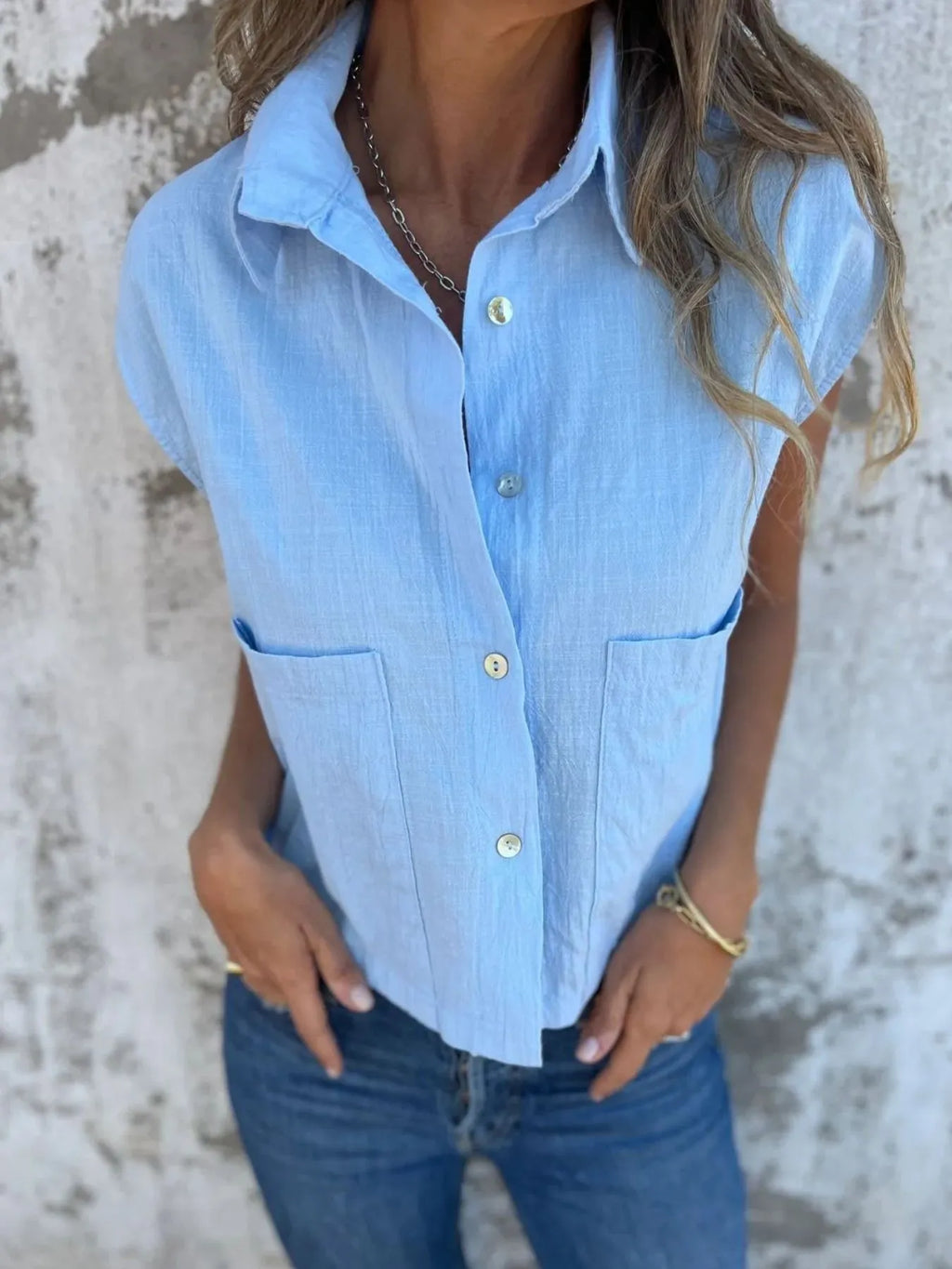 Full Size Textured Button-front Sleeveless Shirt Plus (9)