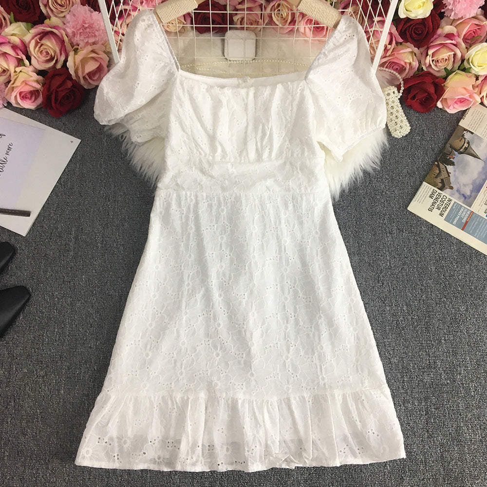 French Lace Neck Waist Square Dress variant CJLY155431301AZ|CJLY155431302BY