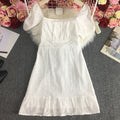 French Lace Neck Waist Square Dress variant CJLY155431301AZ|CJLY155431302BY