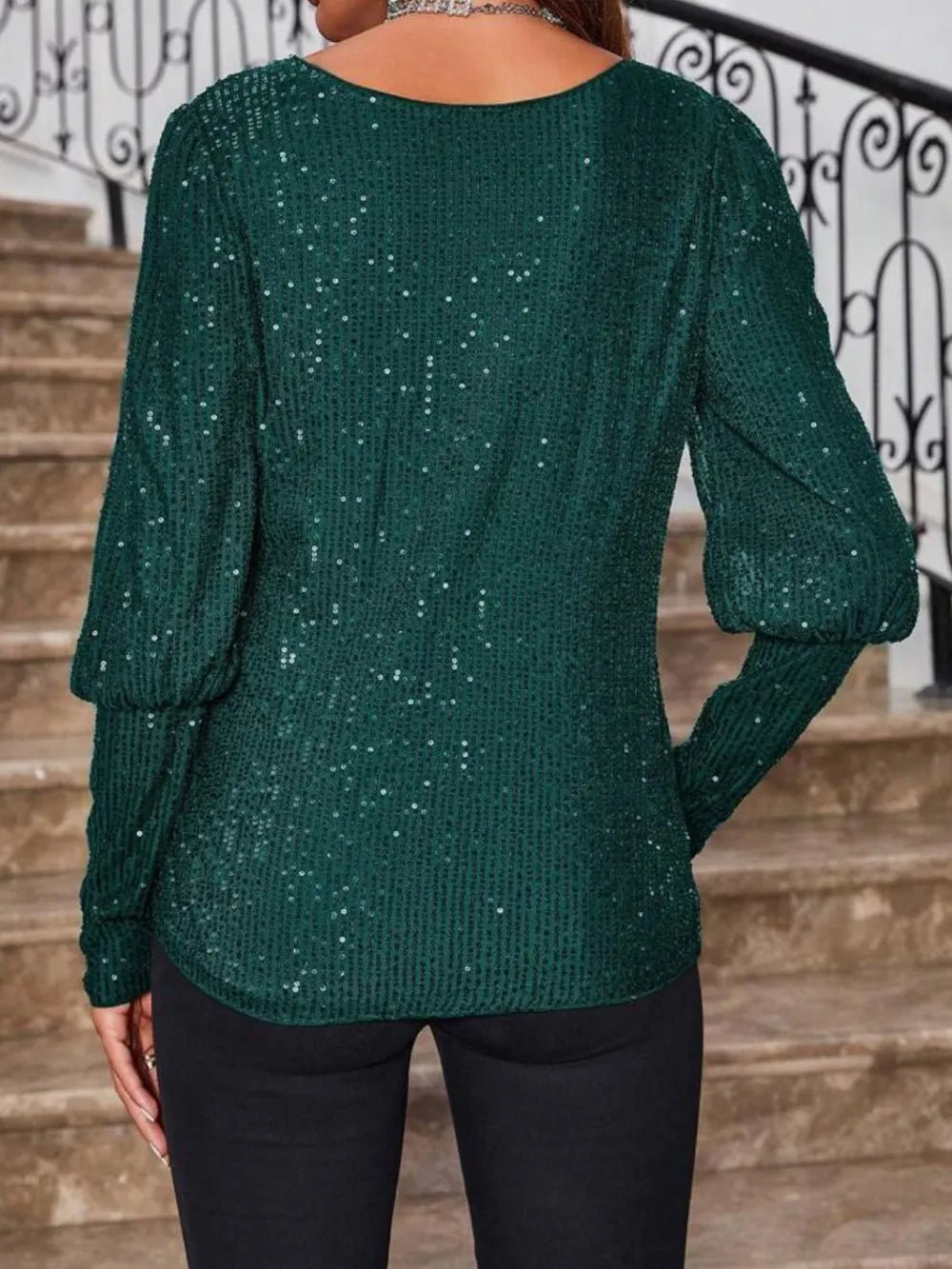Sequin Boat Neck Long Sleeve Top (9)