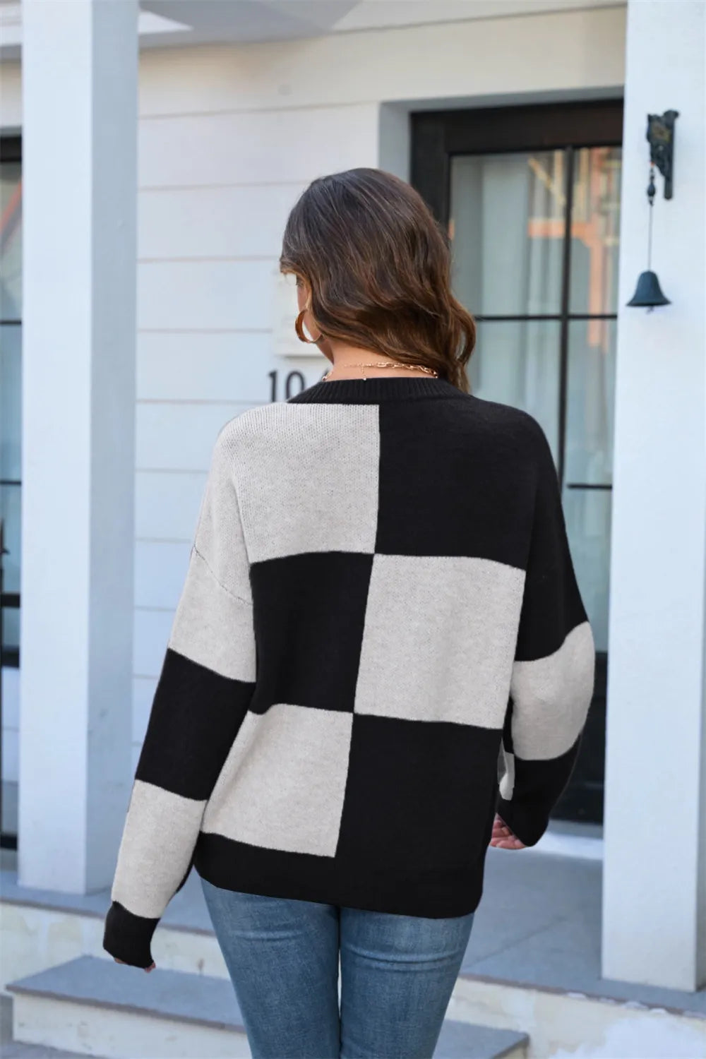 Block Round Neck Dropped Shoulder Sweater (12)