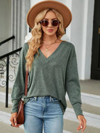 V-neck Long Sleeve T-shirt (5)