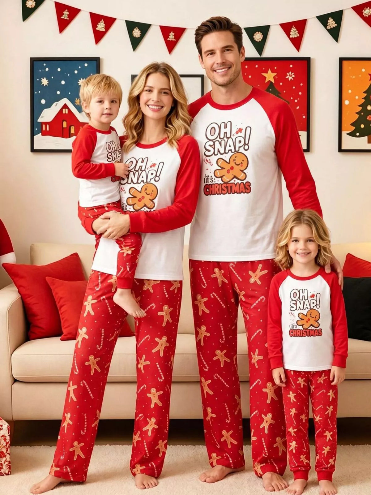 Family Matching Christmas Pajamas Set Gingerbread Man Print