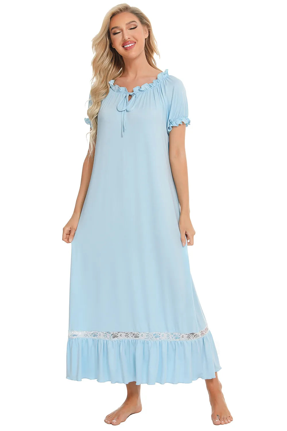 Lace Detail Short Sleeve Lounge Dress (5)
