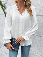 V-neck Lace Detail Flounce Sleeve Blouse (3)