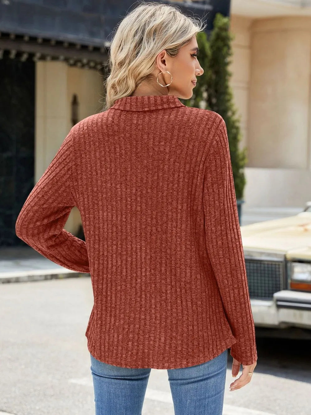 Ribbed Johnny Collar Long Sleeve T-shirt (11)