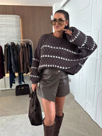 Chunky Knit Striped Sweater Balloon Sleeves (7)