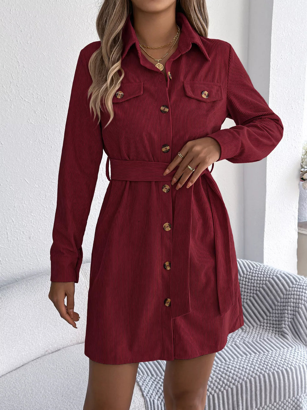 Button-front Corduroy Shirt Dress (5)