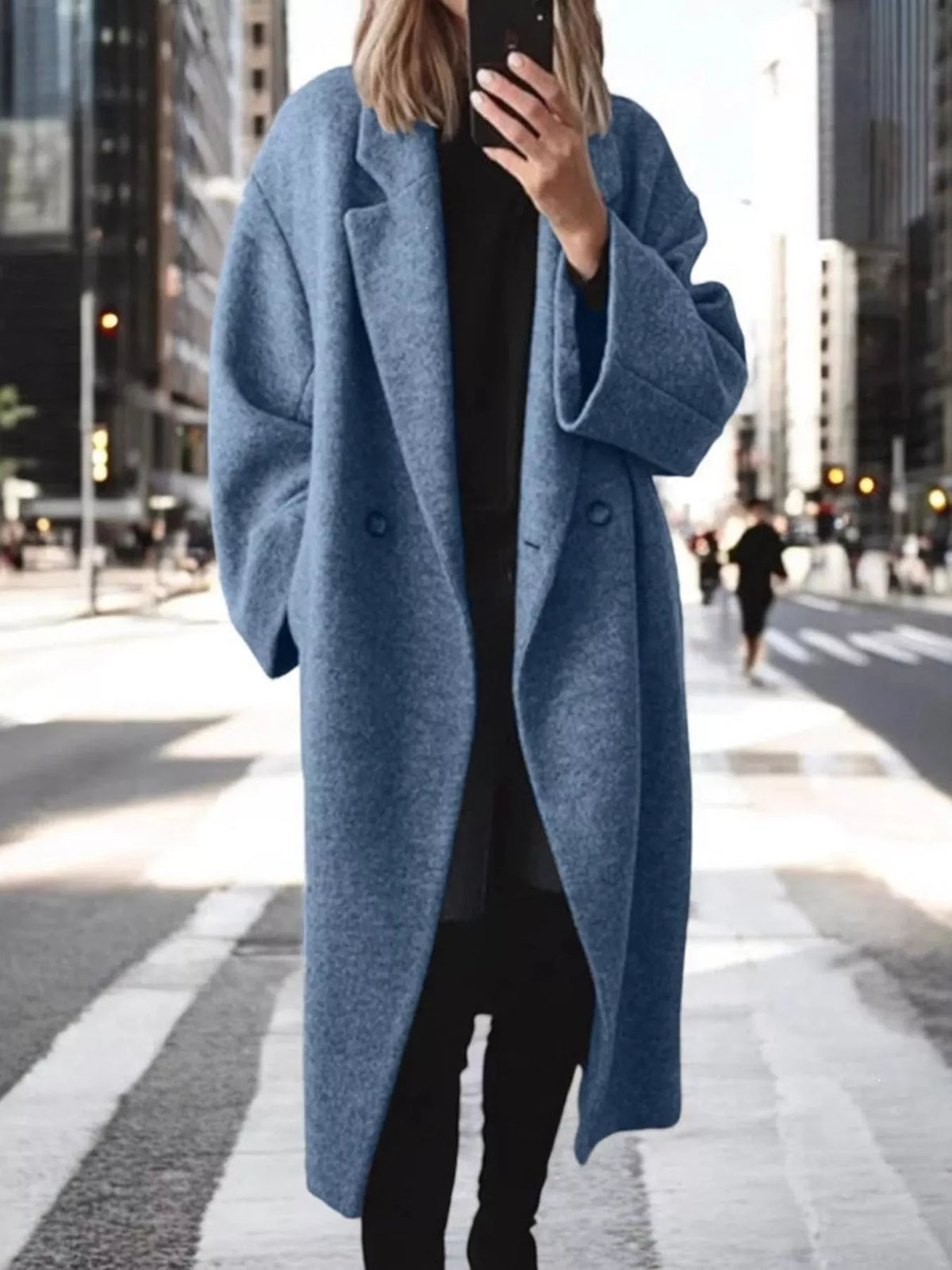 Full Size Lapel Collar Wool Blend Longline Coat Plus (8)