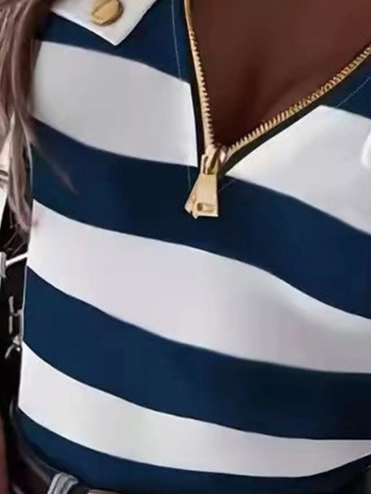 Striped Zipper Front Short Sleeve T-shirt (10)