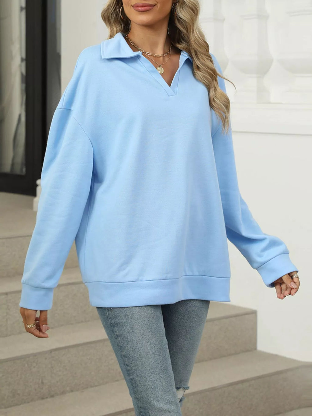 Johnny Collar Drop Shoulder Long Sleeve Sweatshirt (11)