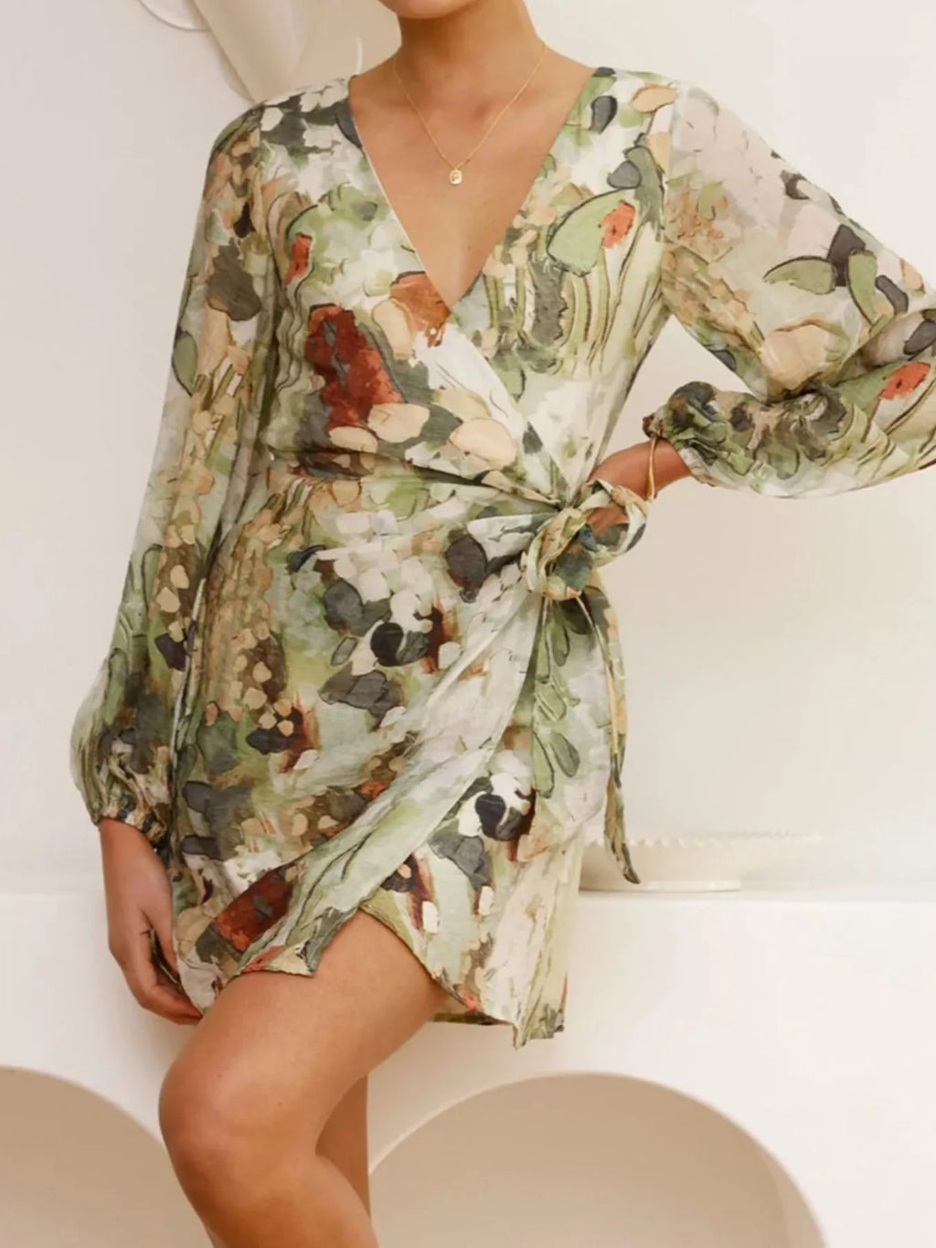 Surplice Long Sleeve Tie Waist Dress (12)