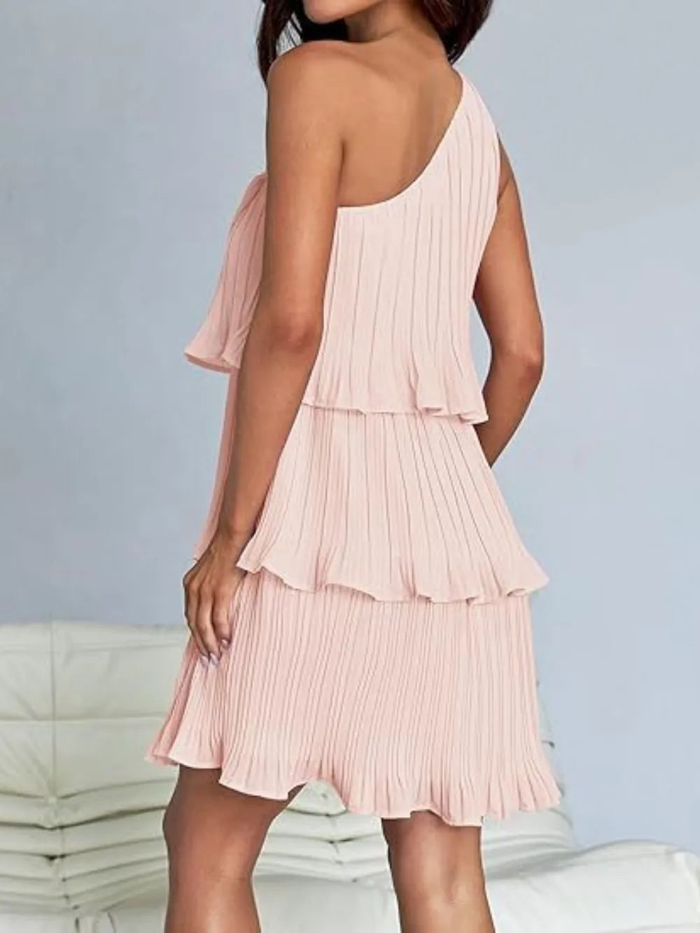 Layered Single Shoulder Mini Dress (28)