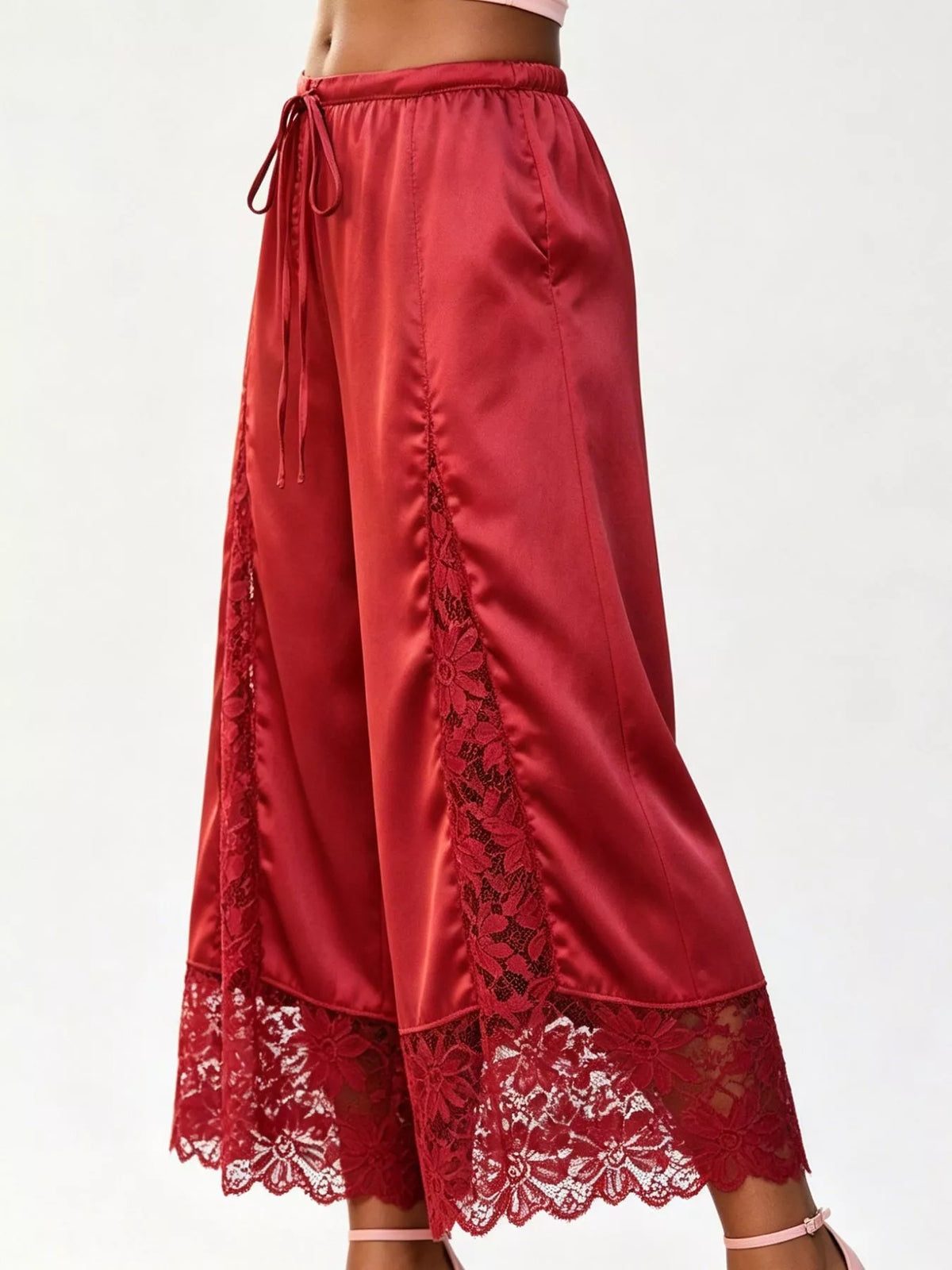 Lace Trim Wide-leg Cropped Pants (25)