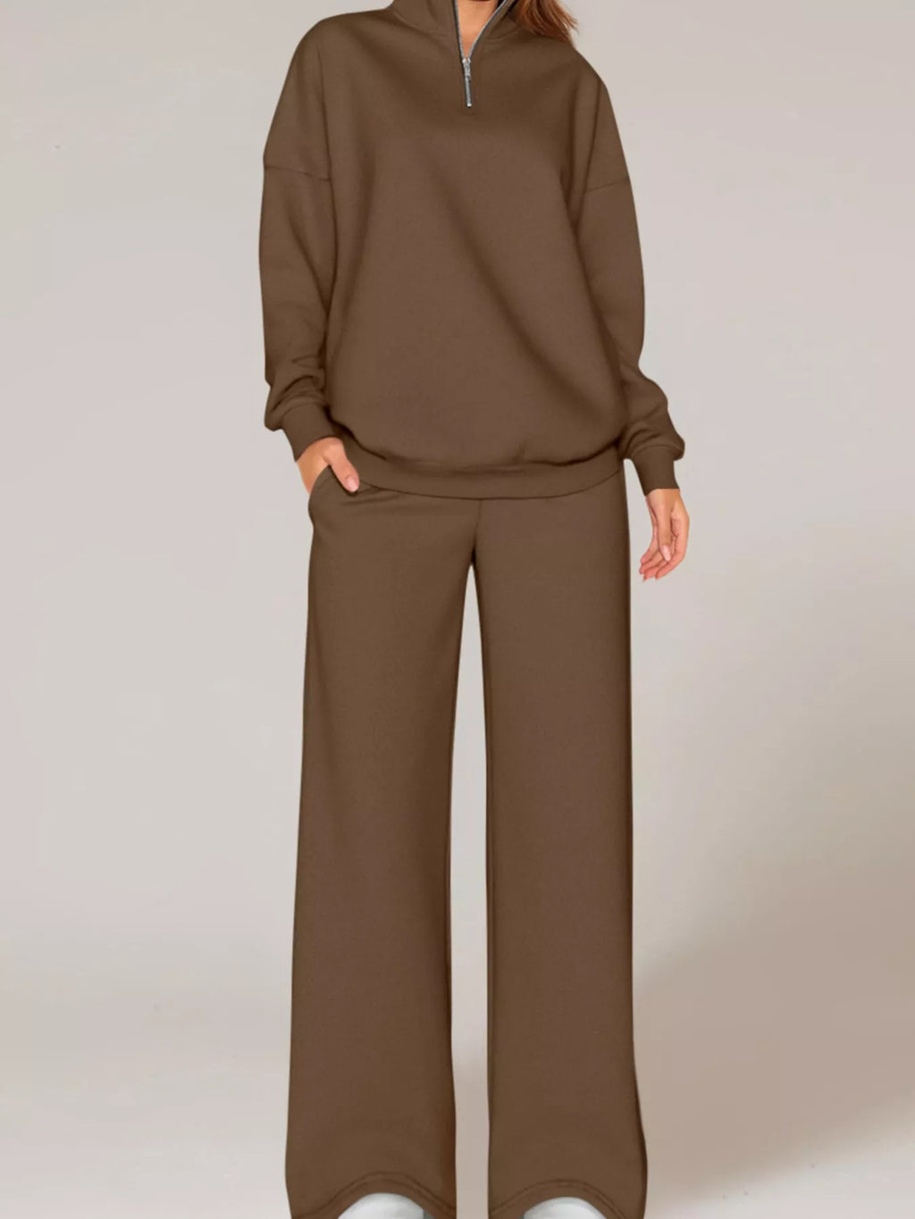 Half-zip Sweatshirt Wide-leg Sweatpants Set (4)