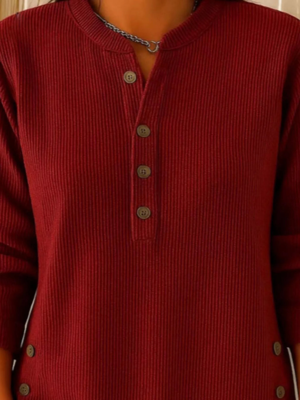 Full Size Button Detail Corduroy Top Plus (2)