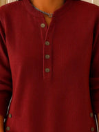 Full Size Button Detail Corduroy Top Plus (2)
