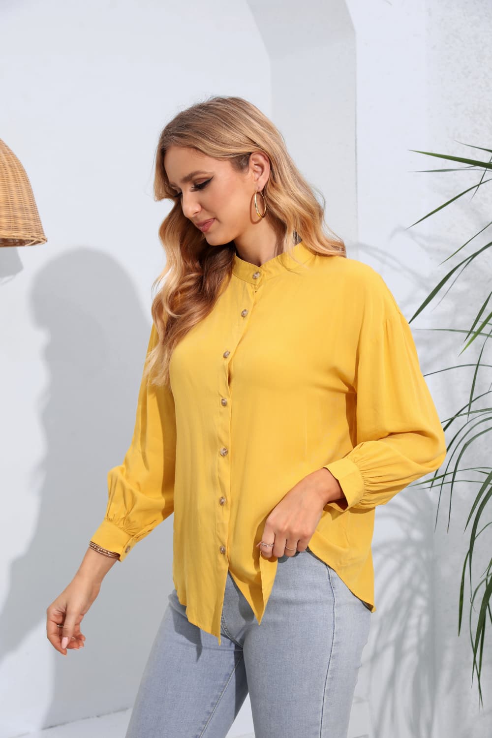 Mock Neck Buttoned Long Sleeve Shirt (12)
