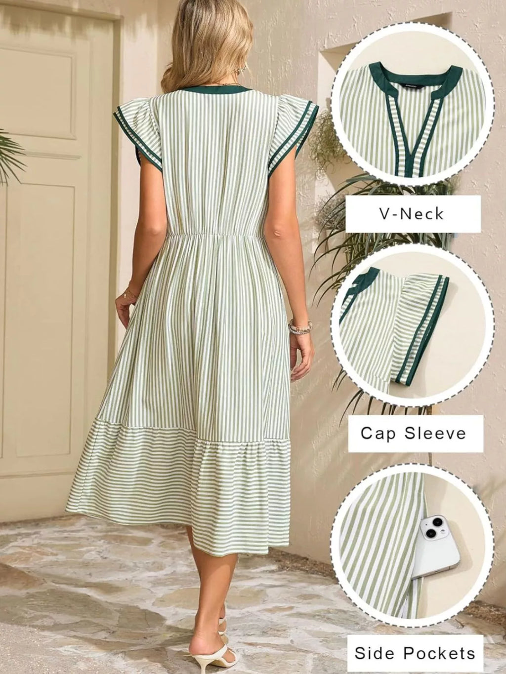 Striped Ruffle Sleeve Midi Dress (19)