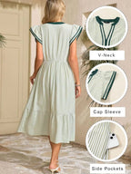 Striped Ruffle Sleeve Midi Dress (19)