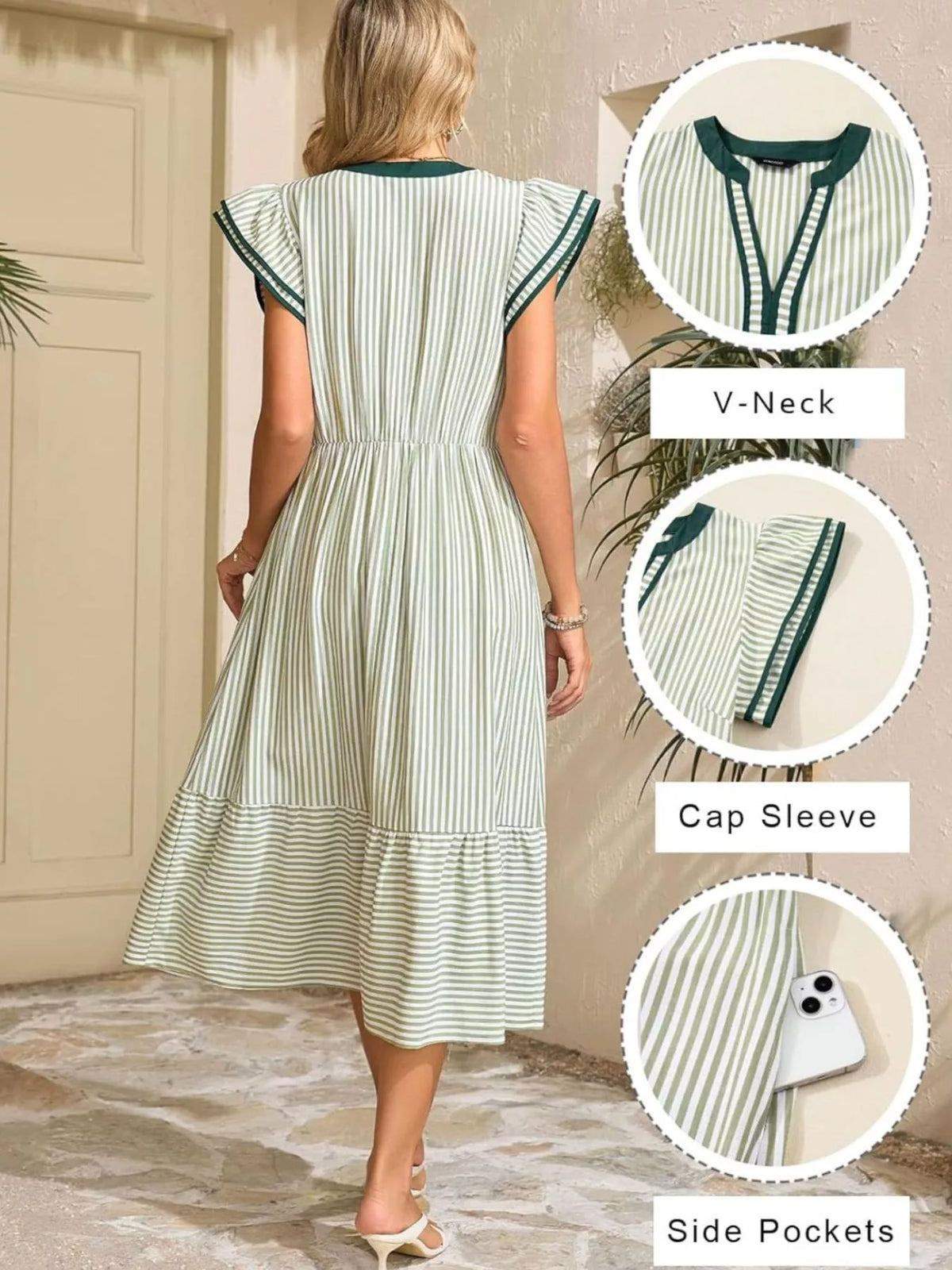 Striped Ruffle Sleeve Midi Dress (19)