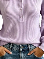 Full Size Ruffle Collar Button Detail Sweater Plus (15)