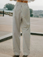 Drawstring Striped Elastic Waist Pants (2)