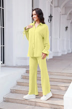 Drawstring Flounce Sleeve Shirt Pants Set (11)