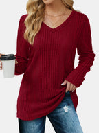 V-neck Long Sleeve T-shirt (3)