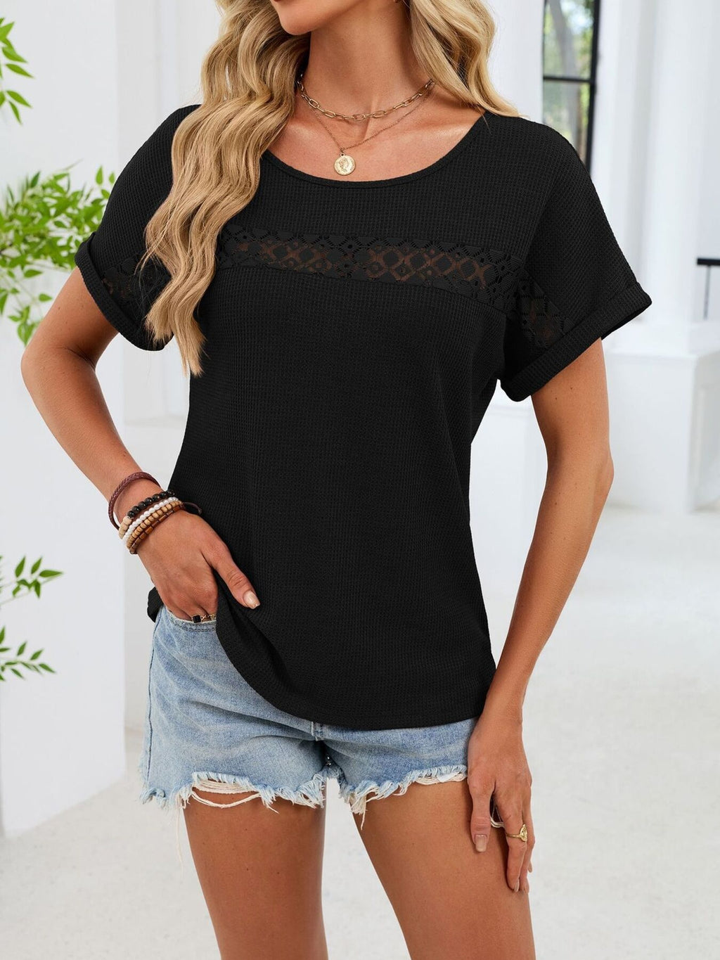 Lace Trim Short Sleeve T-shirt (18)