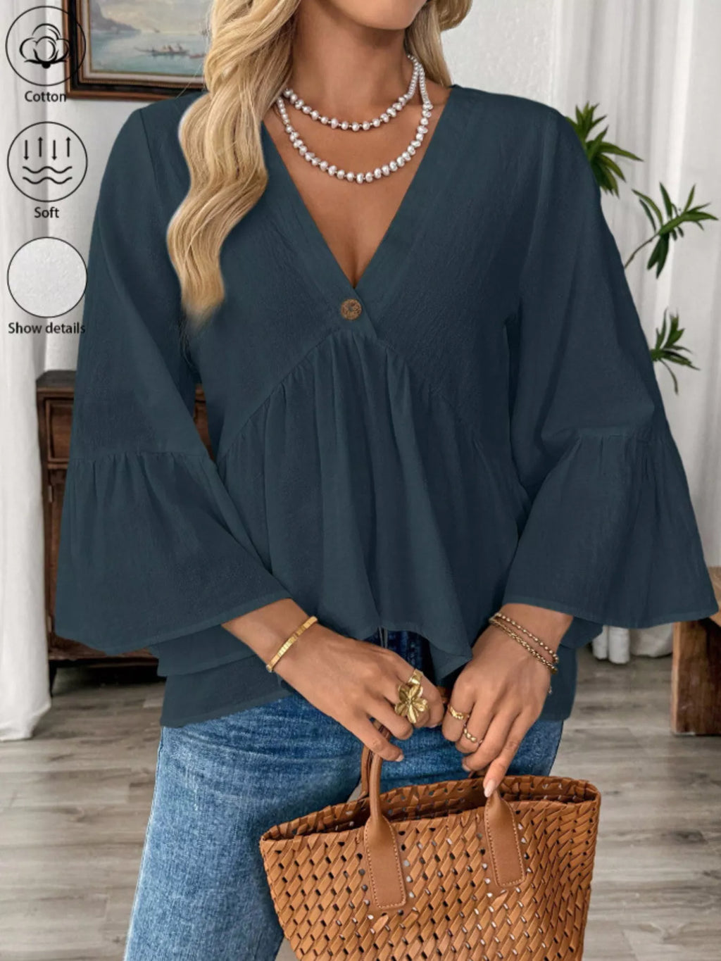 V-neck Bell Sleeve Blouse (15)