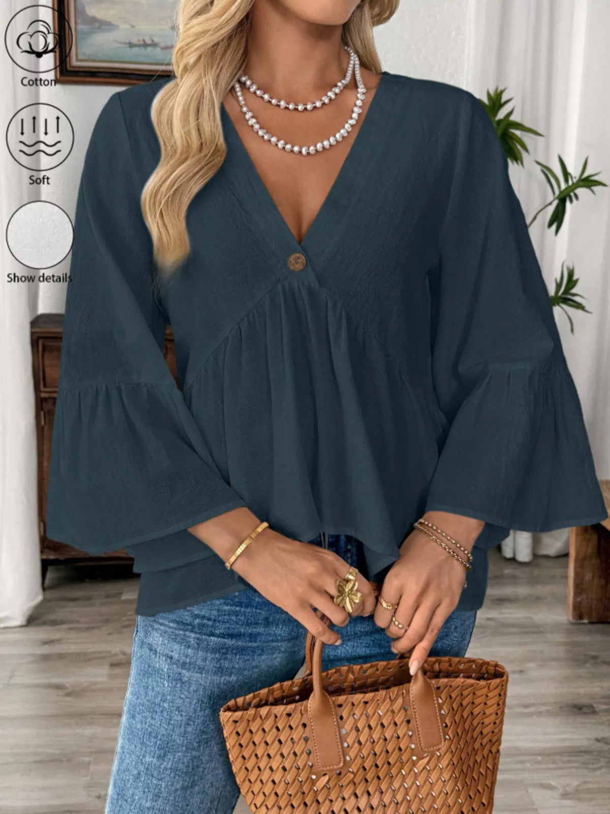 V-neck Bell Sleeve Blouse (15)