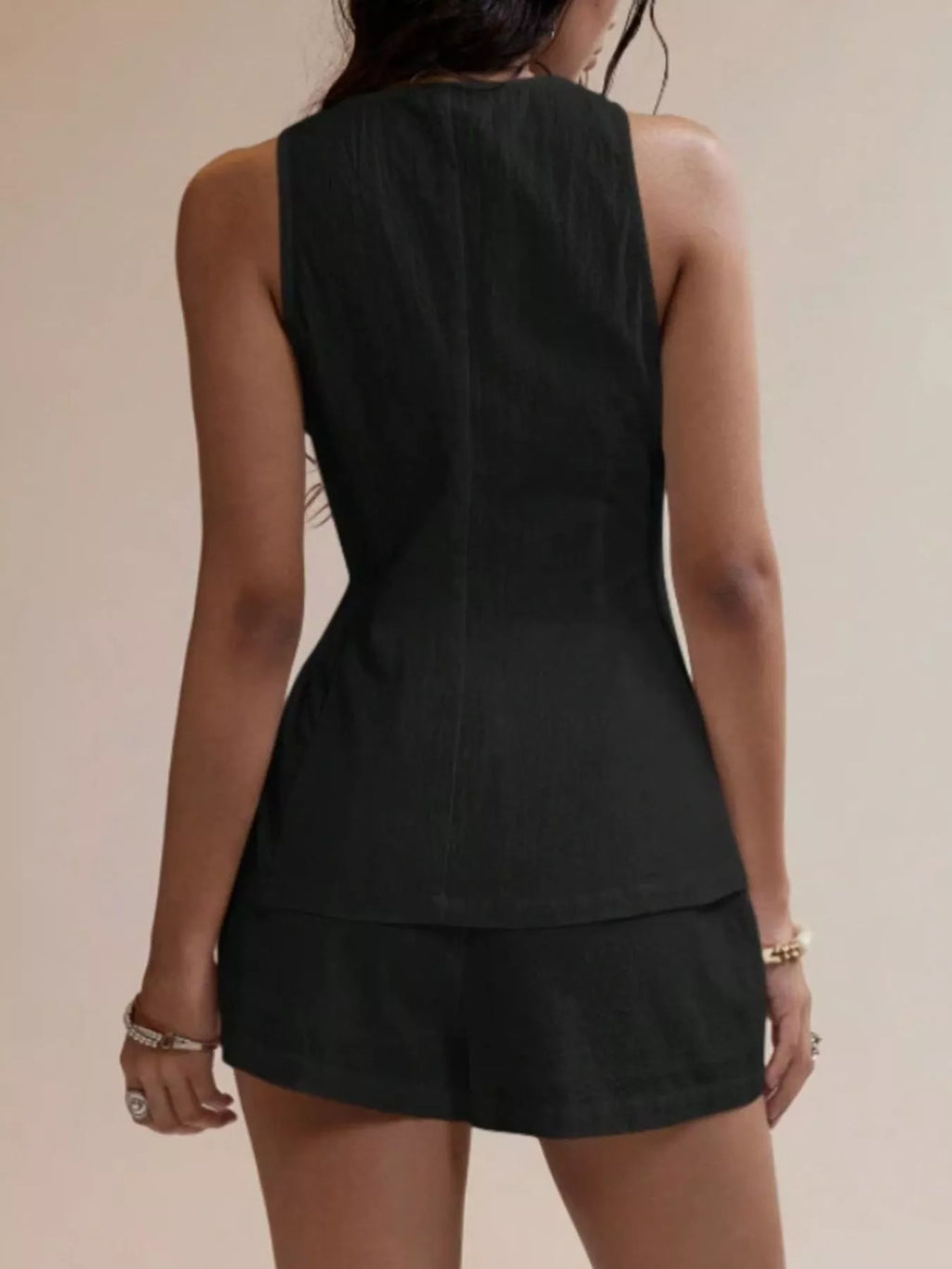 Button-down Sleeveless Top Shorts Set (19)