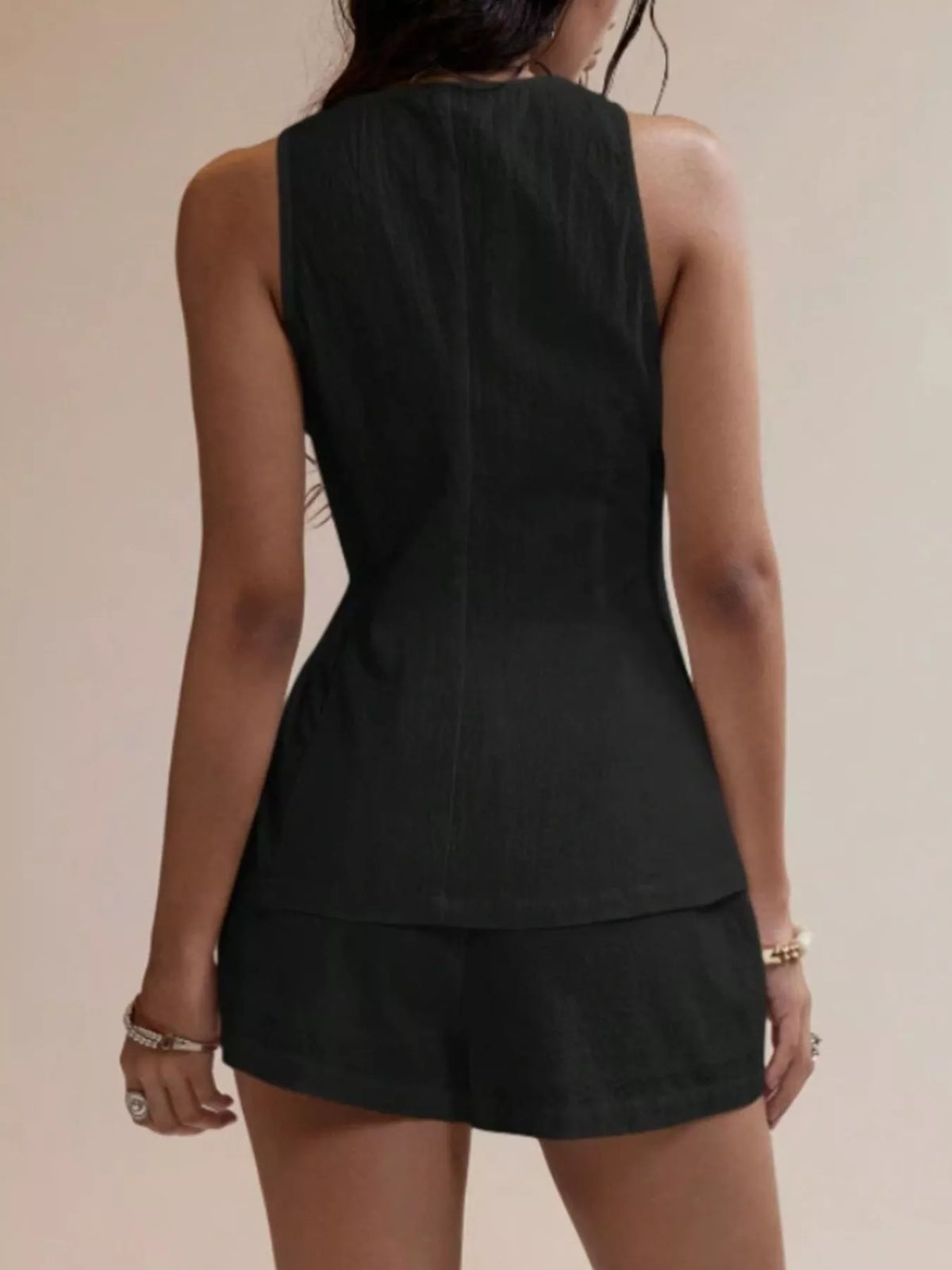 Button-down Sleeveless Top Shorts Set (19)