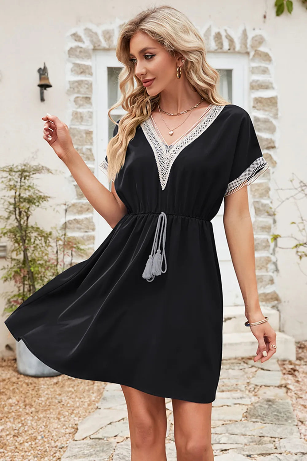 Tassel V-neck Short Sleeve Dress (15)