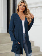Pocketed Open Front Long Sleeve Cardigan (43)