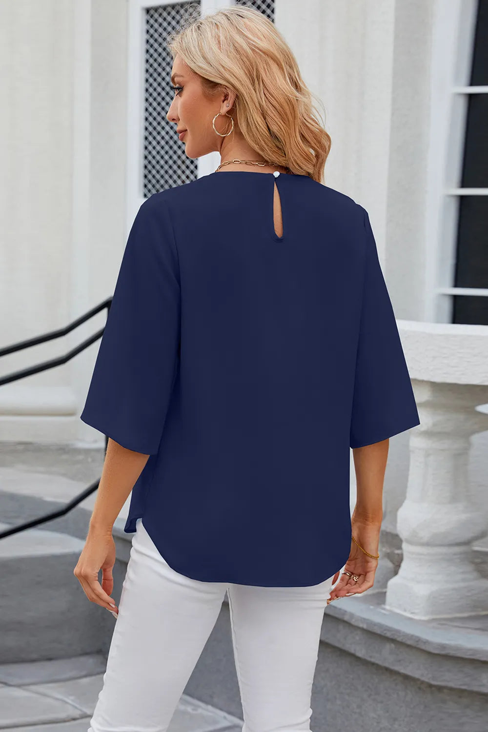 Round Neck Slit Half Sleeve Top (28)