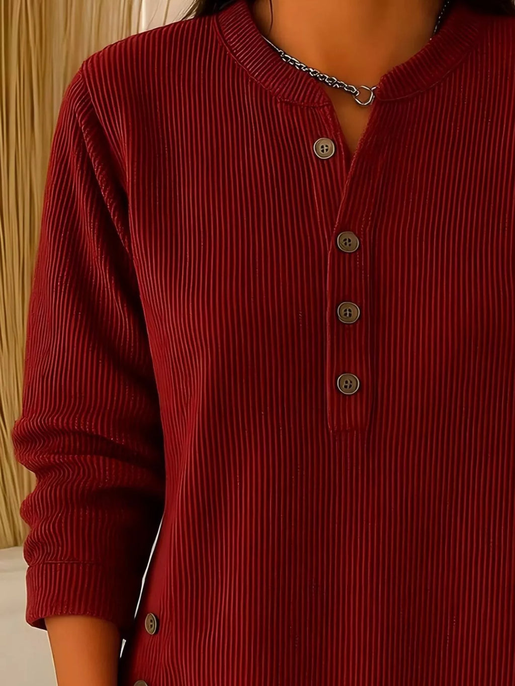 Full Size Ribbed Half Button Henley Top Plus (2)