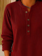 Full Size Ribbed Half Button Henley Top Plus (2)
